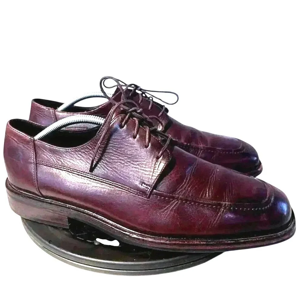 Cole Haan Dress Shoes Men 11 Burgundy Apron Toe‎ Derby Leather Lace Up Dapper